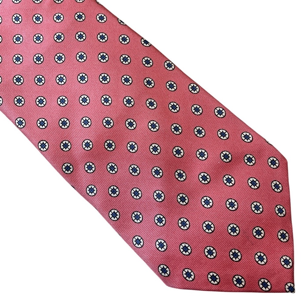 VTG Chaps Ralph Lauren 100% Silk Necktie Geometric‎ Pink Blue Dots 3" Skinny